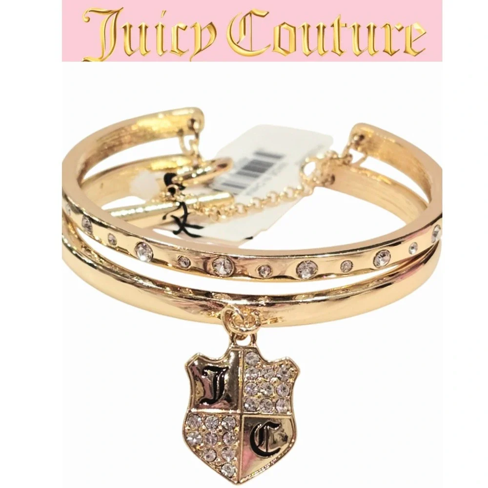 Juicy Couture JC‎ Logo Crystal Pave Glass Double Cuff Bracelet